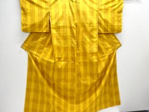 格子に抽象模様織出し米沢紬着物アンサンブル